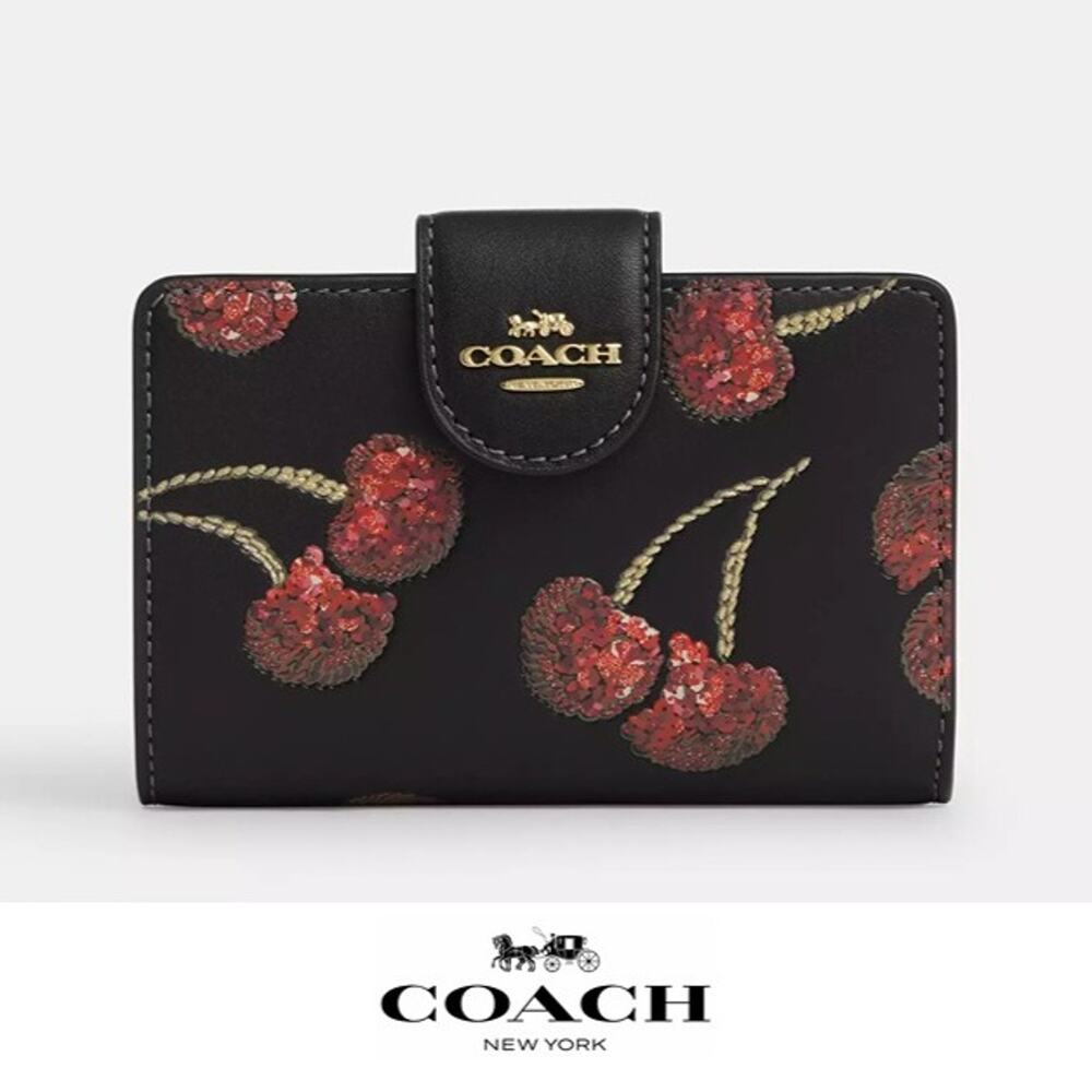 ❤️ Coach Medium Corner Zip Wallet With Cherry Print